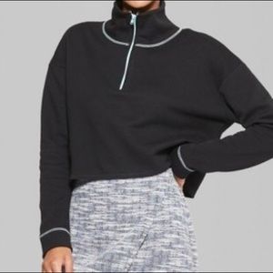 NWOT mint and black reverse stitch cropped sweater